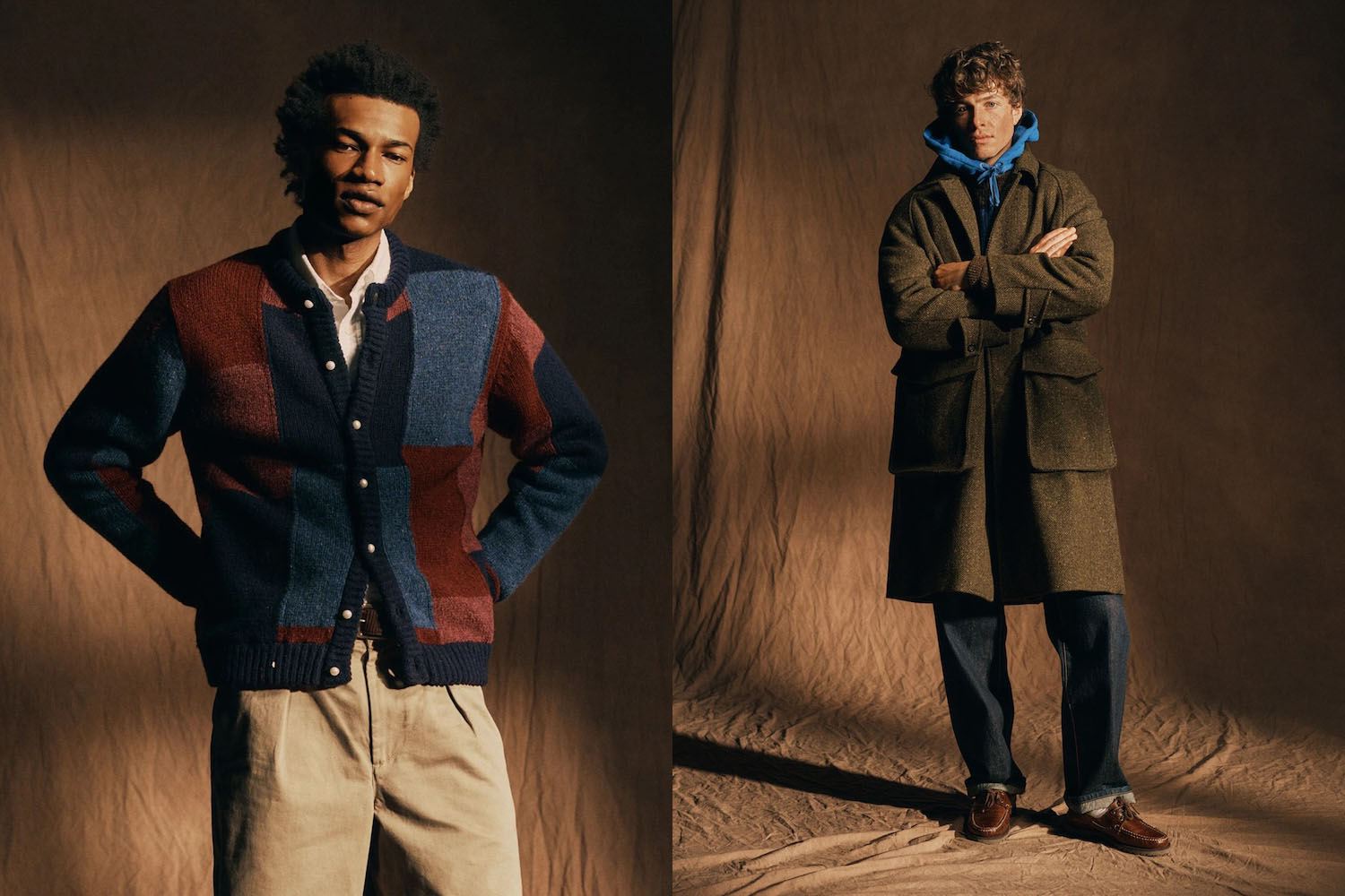 Two models posing in Noah clothing