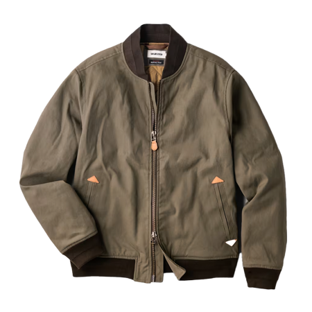 Bespoke Post x Taylor Stitch Dry Waxed Canvas Bomber Jacket on transparent background