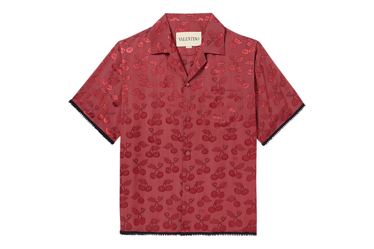 Valentino Cherryfic Crochet-Trimmed Jacquard Shirt