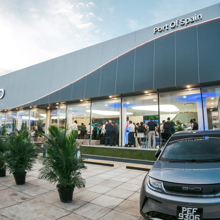 A BYD dealership with a car out front