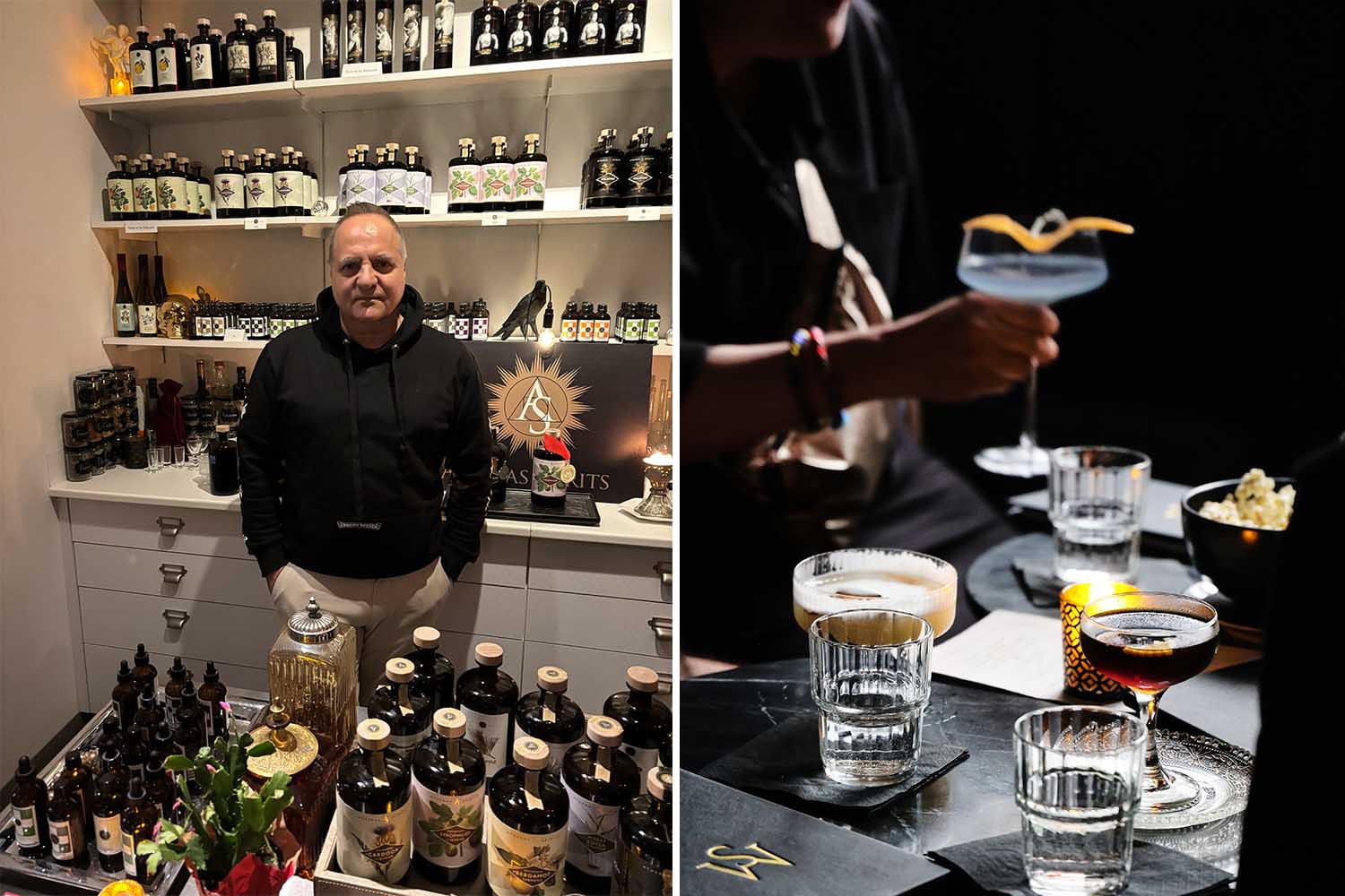 Atheras co-founder Ektoras Binikos; cocktails at Sugar Monk