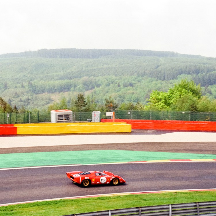 A car on the Fiorano Circuit, where Ferrari tests its F1 cars and production vehicles alike. It's also where Ferrari's half marathon takes place.