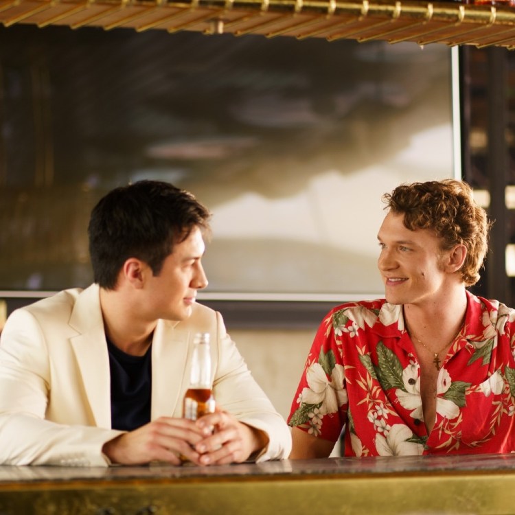 Hudson Williams and Connor Storrie in a scene from "Heated Rivalry"