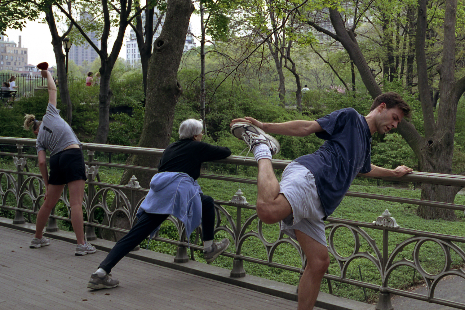 People stretching in Central Park.