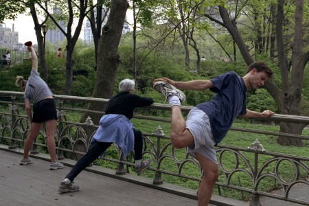 People stretching in Central Park.