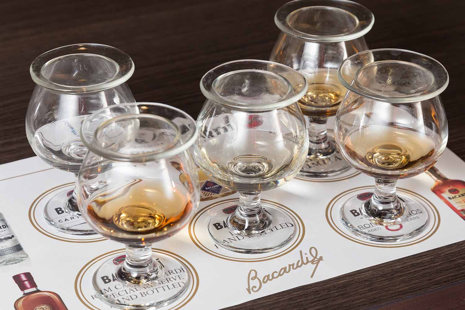 Bacardi rums on a tasting mat