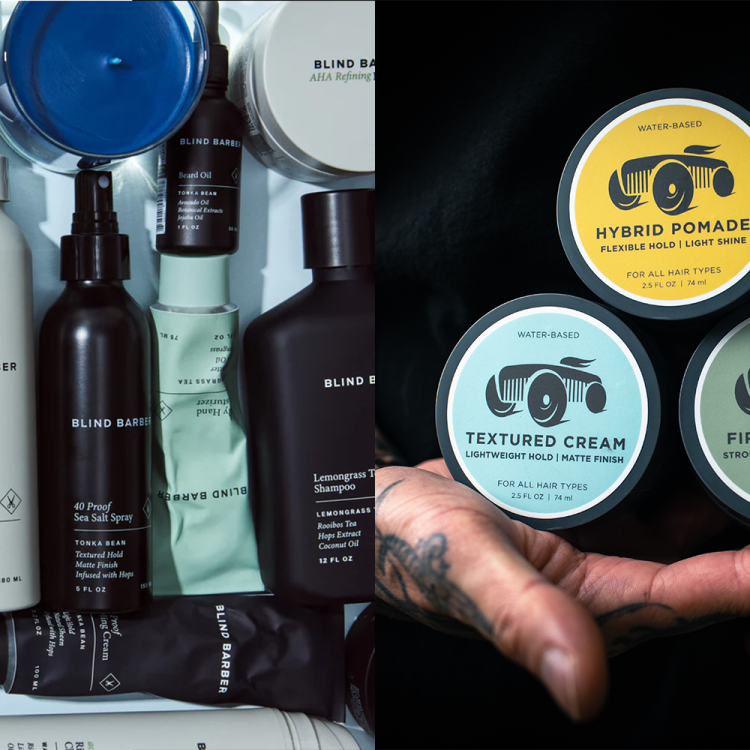 Men's grooming products from the Blind Barber (left) and Brightside (right)