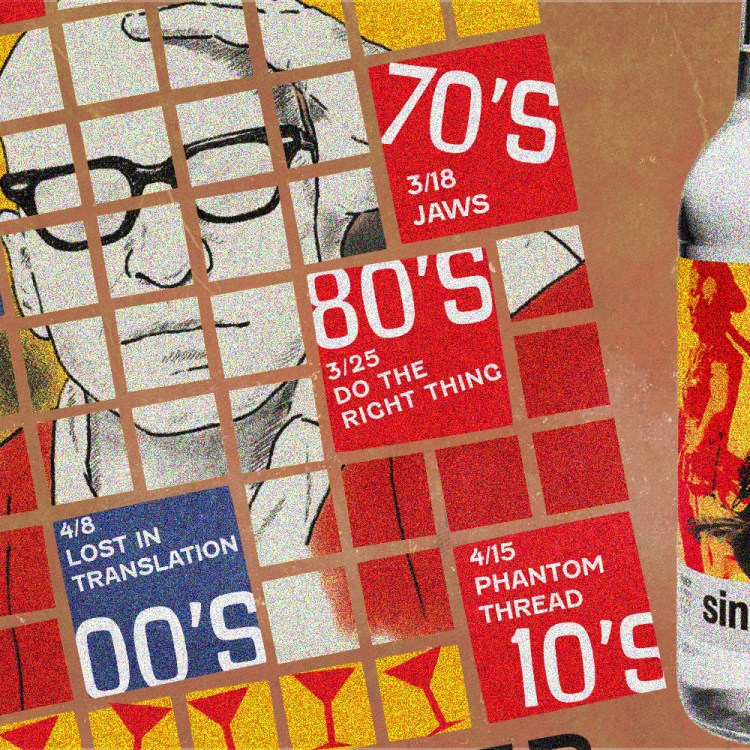 A poster for the film festival "A Man Under the Influence" and a bottle of Singani 63