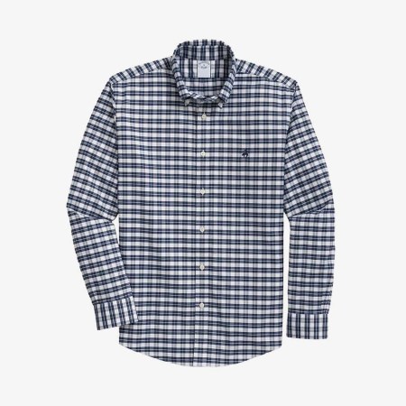 Stretch Cotton Non-Iron Oxford Polo Button Down Collar, Checked Shirt