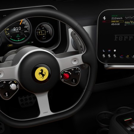 The driver's view inside the Ferrari Luce EV
