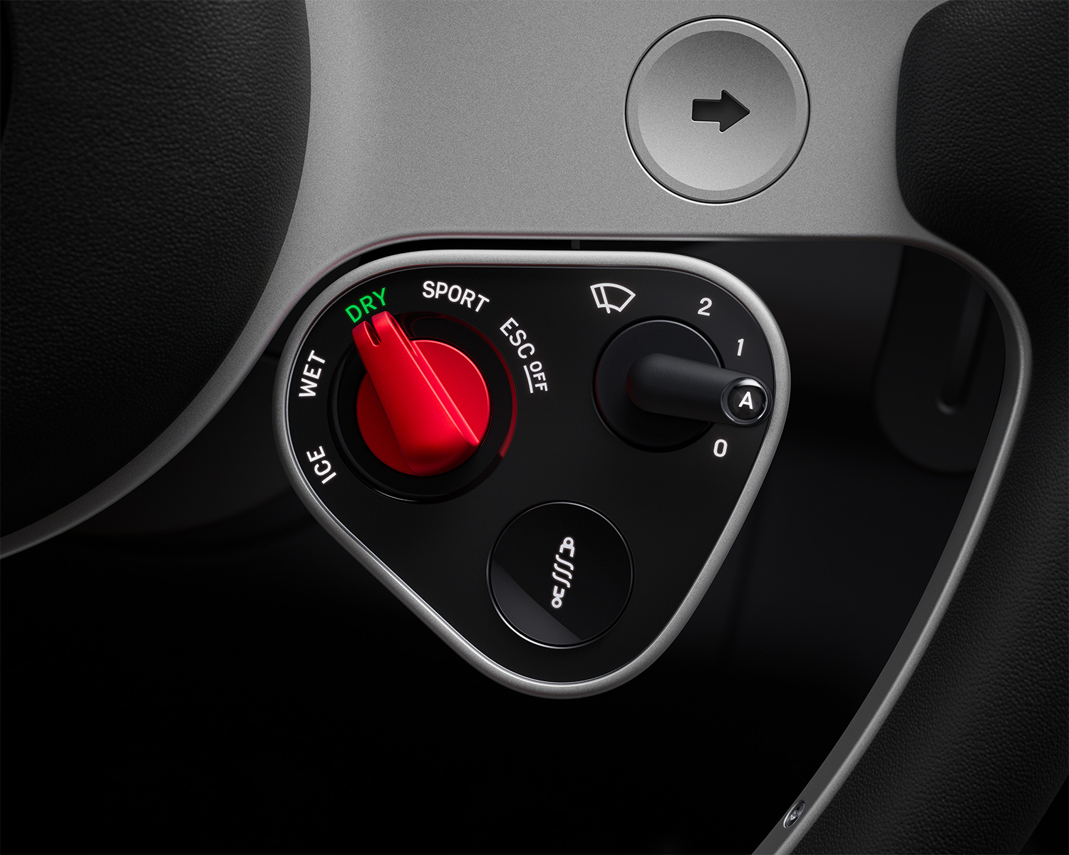 A close-up of the driving mode switch in the Ferrari Luce EV