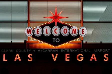 A Welcome to Las Vegas sign at Harry Reid International Airport back when it was called McCarran International Airport