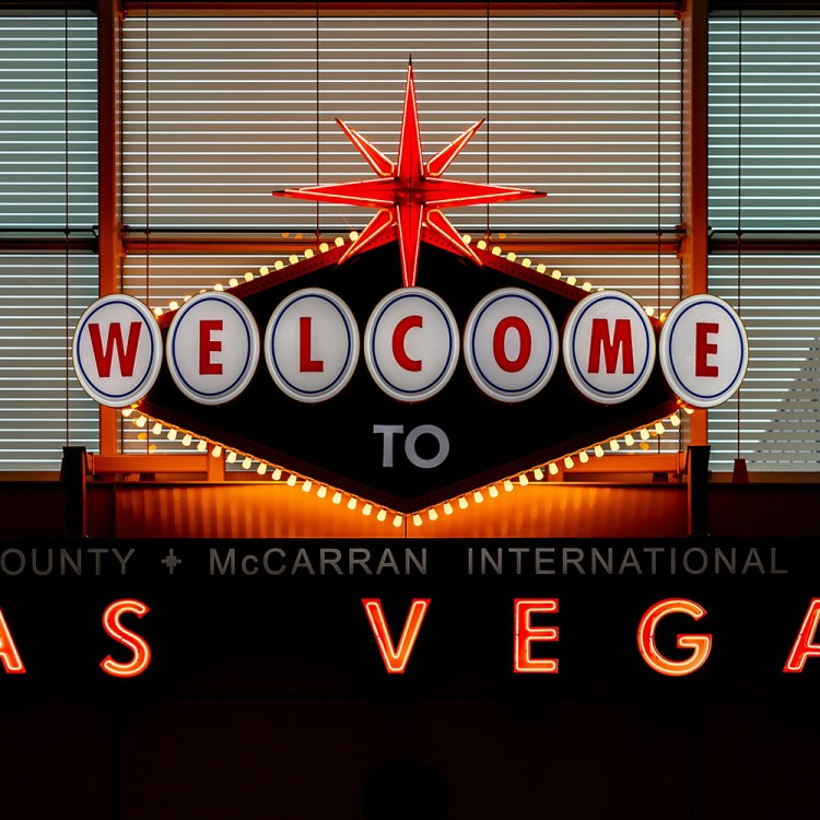 A Welcome to Las Vegas sign at Harry Reid International Airport back when it was called McCarran International Airport