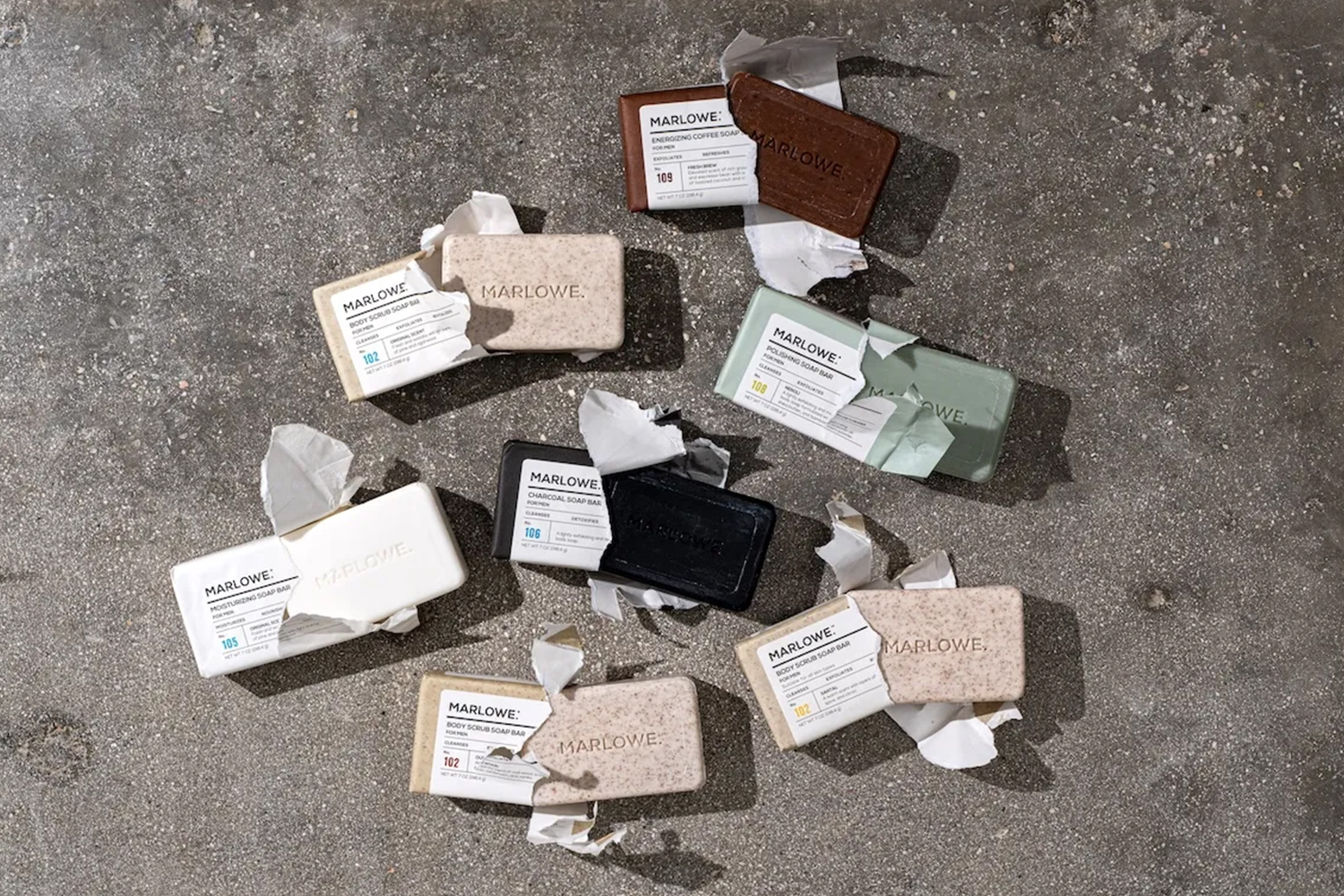 Marlowe bars of soap half unwrapped