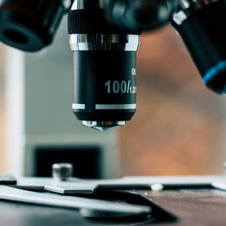 Microscope looking at a slide