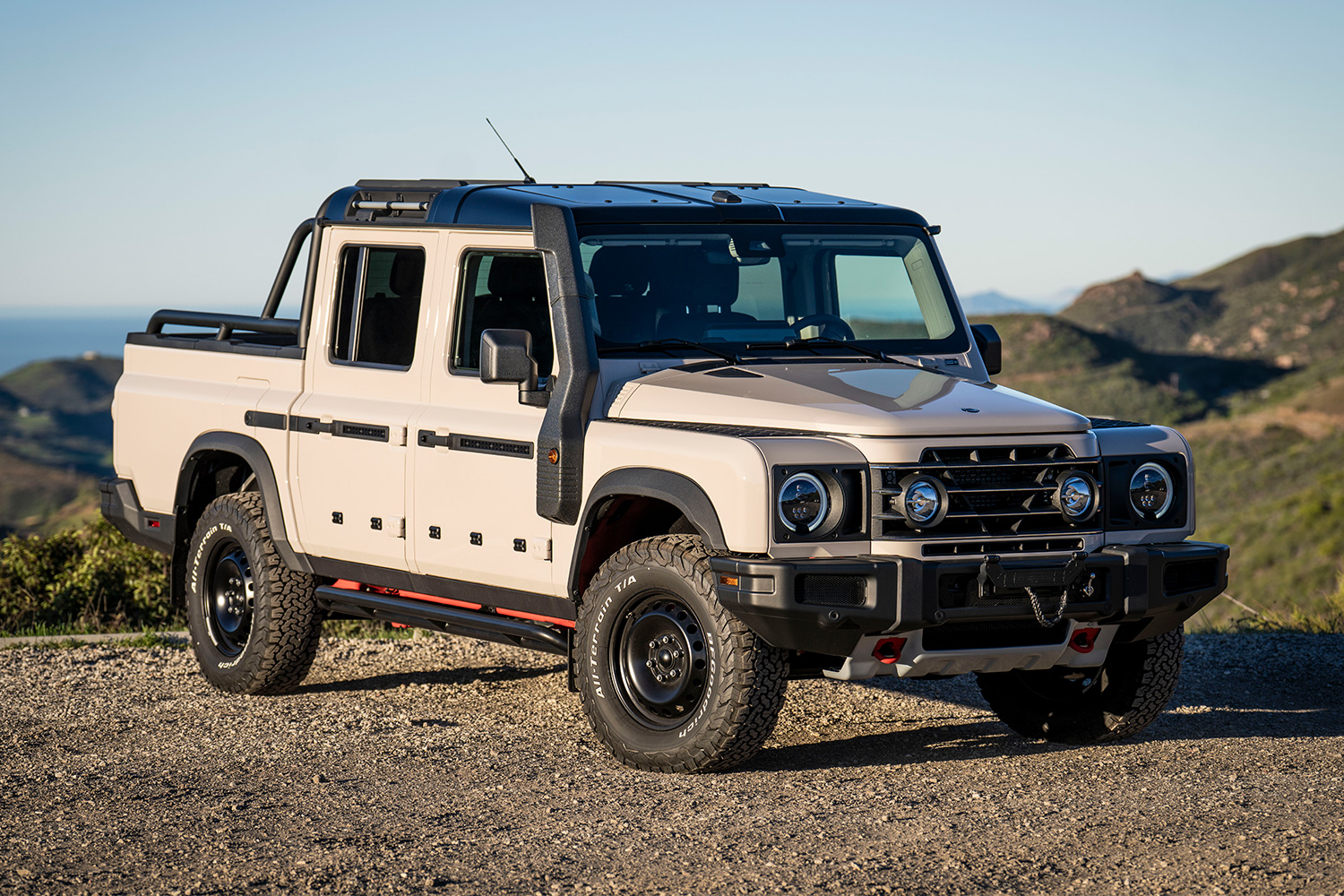 The Ineos Grenadier Quartermaster, the pickup truck variant of this old-school Defender-style vehicle