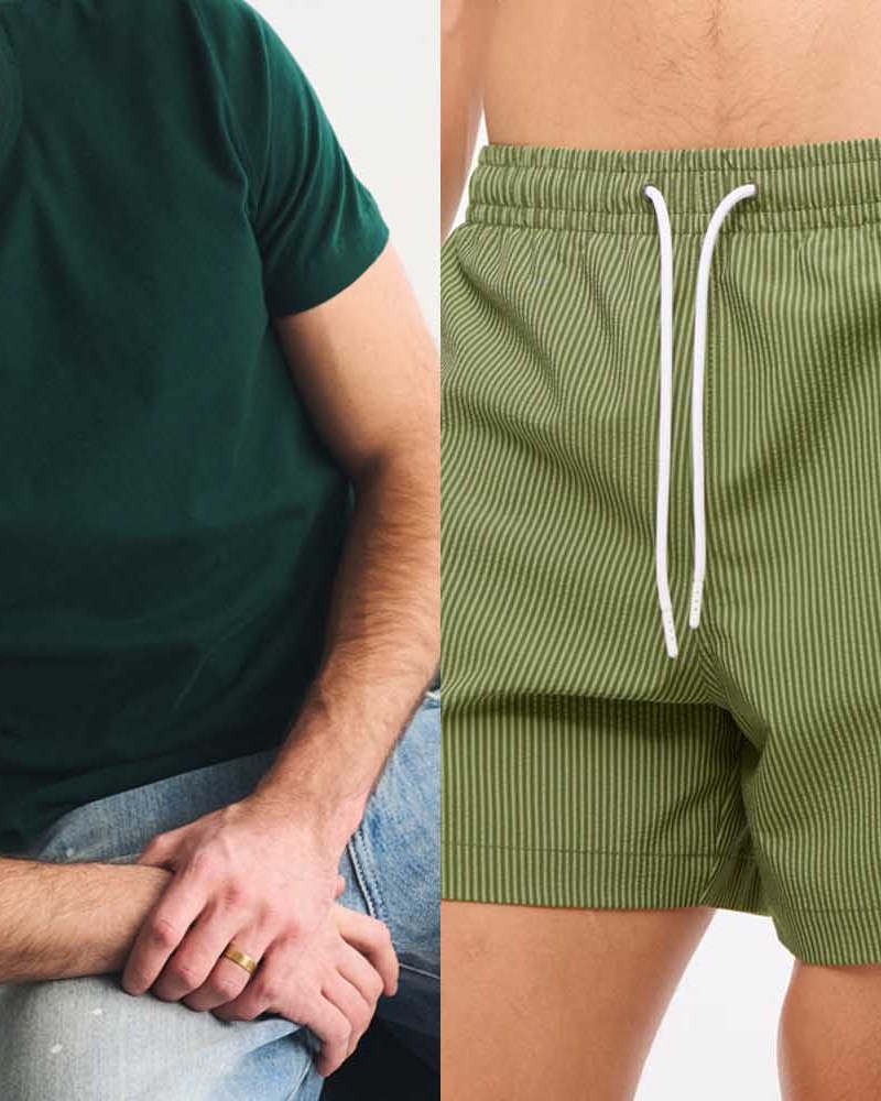 An Abercrombie tee and swim trunk