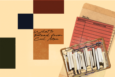 A selection of books in a basket on top of a library card