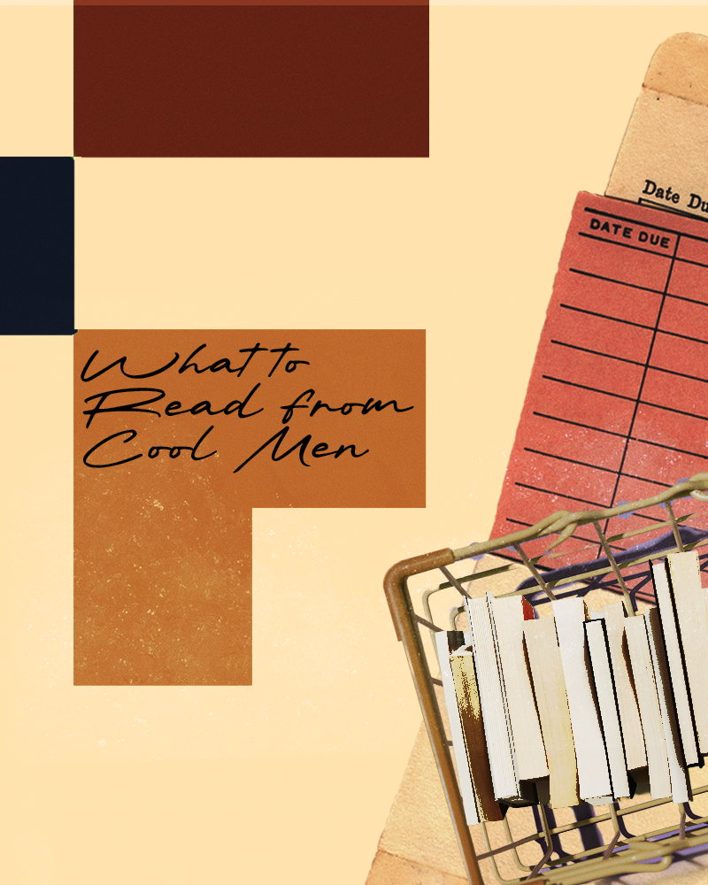 A selection of books in a basket on top of a library card