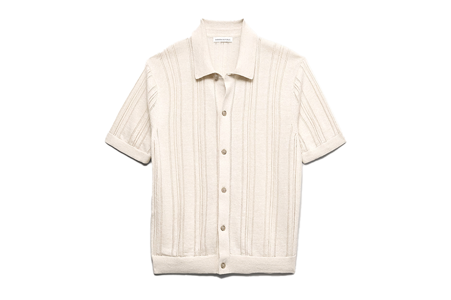 Banana Republic Pointelle Linen-Cotton Polo Cardigan on transparent background