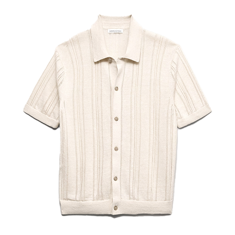 Banana Republic Pointelle Linen-Cotton Polo Cardigan on transparent background