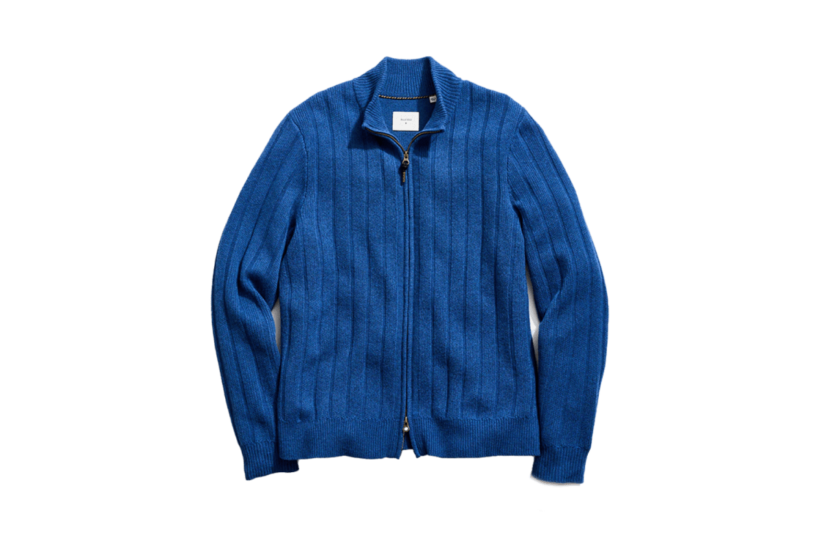 Billy Reid Merino Wool Rib Full Zip Cardigan