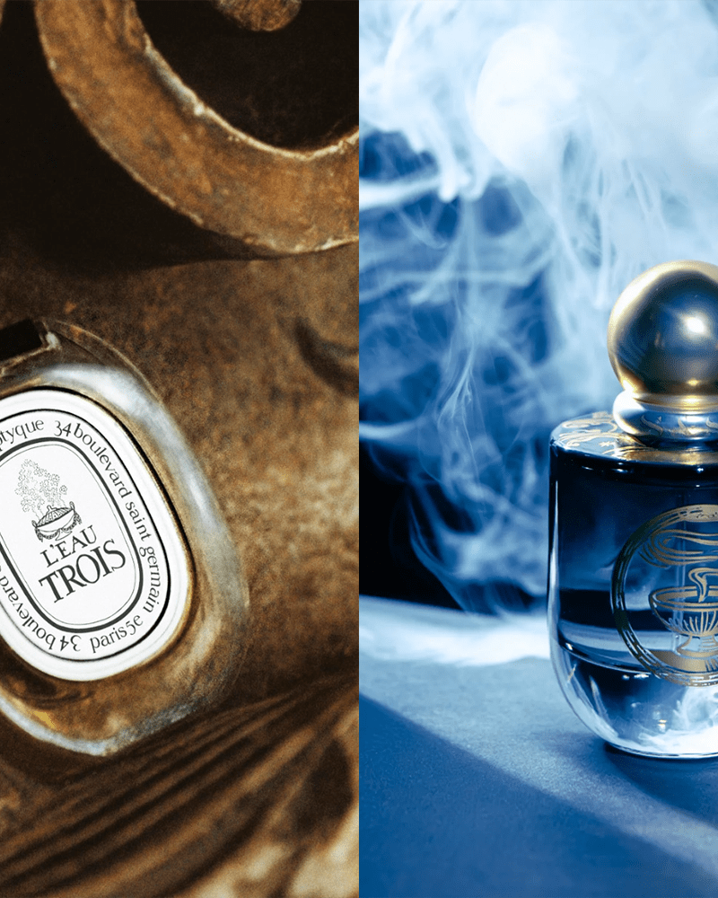 Diptyque L’Eau Trois and Sage & Salt Sacred Ember, two of the best incense colognes for men