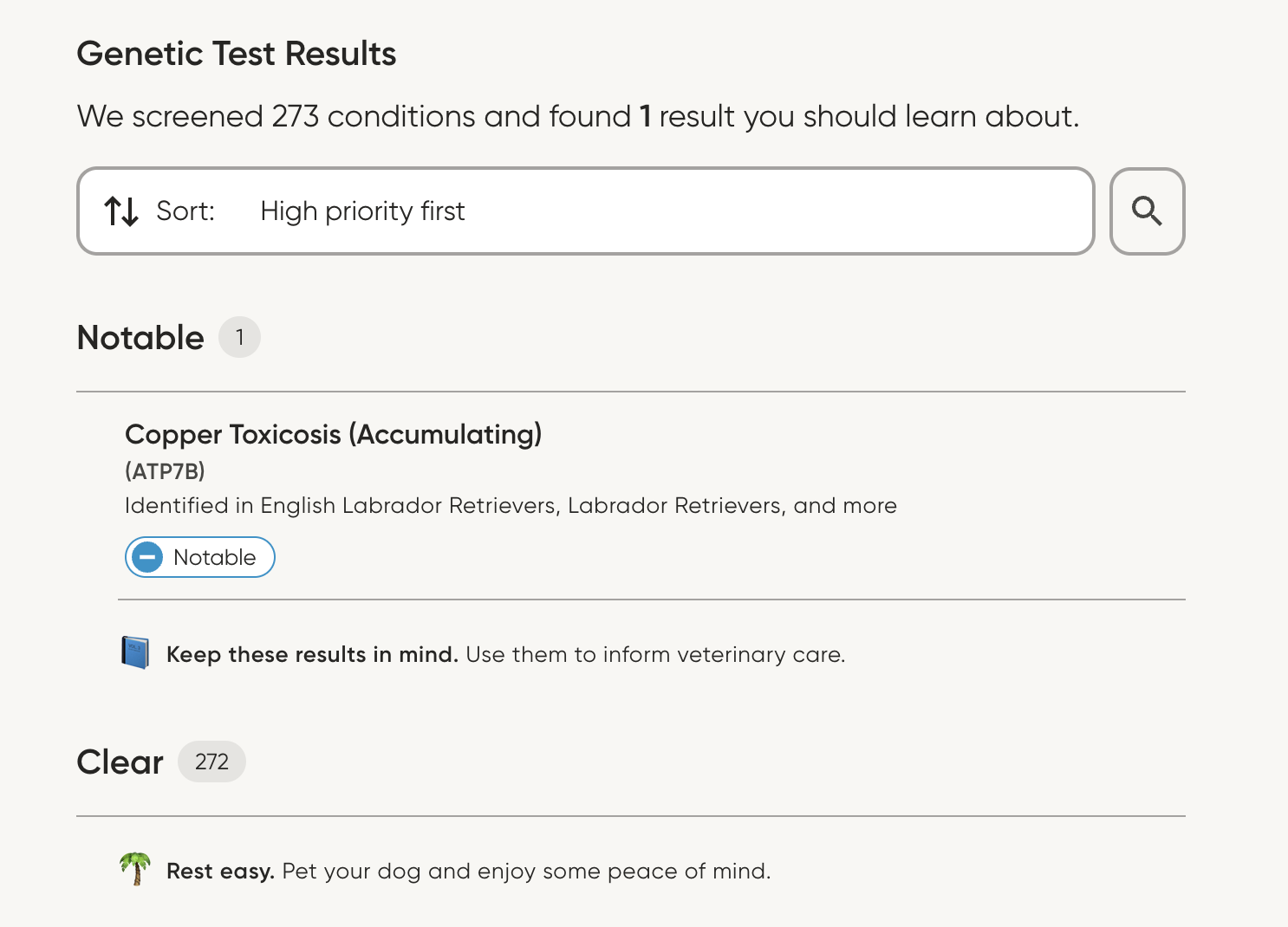 Embark's health section