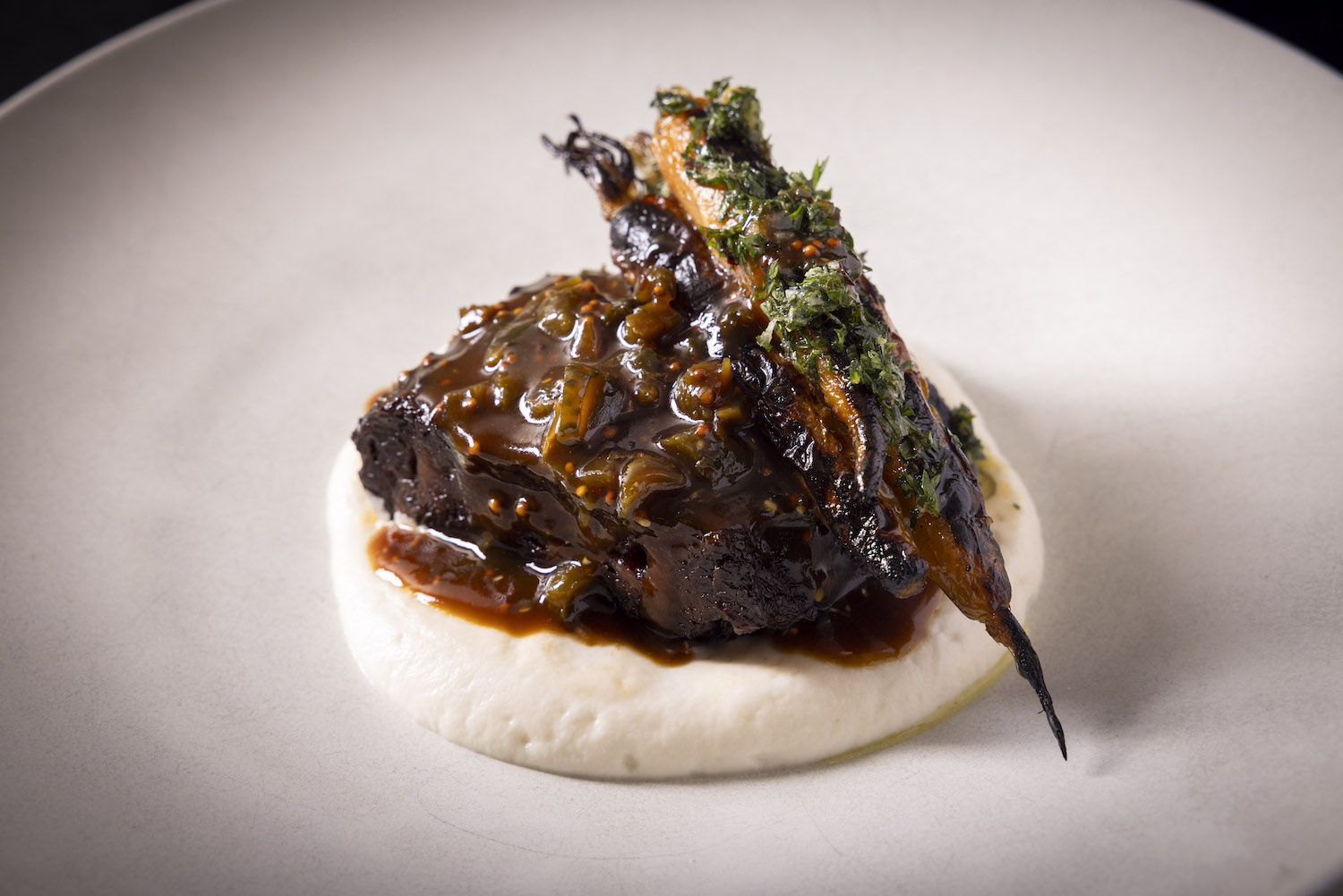 Wagyu beef cheek with celeriac and grilled carrots
