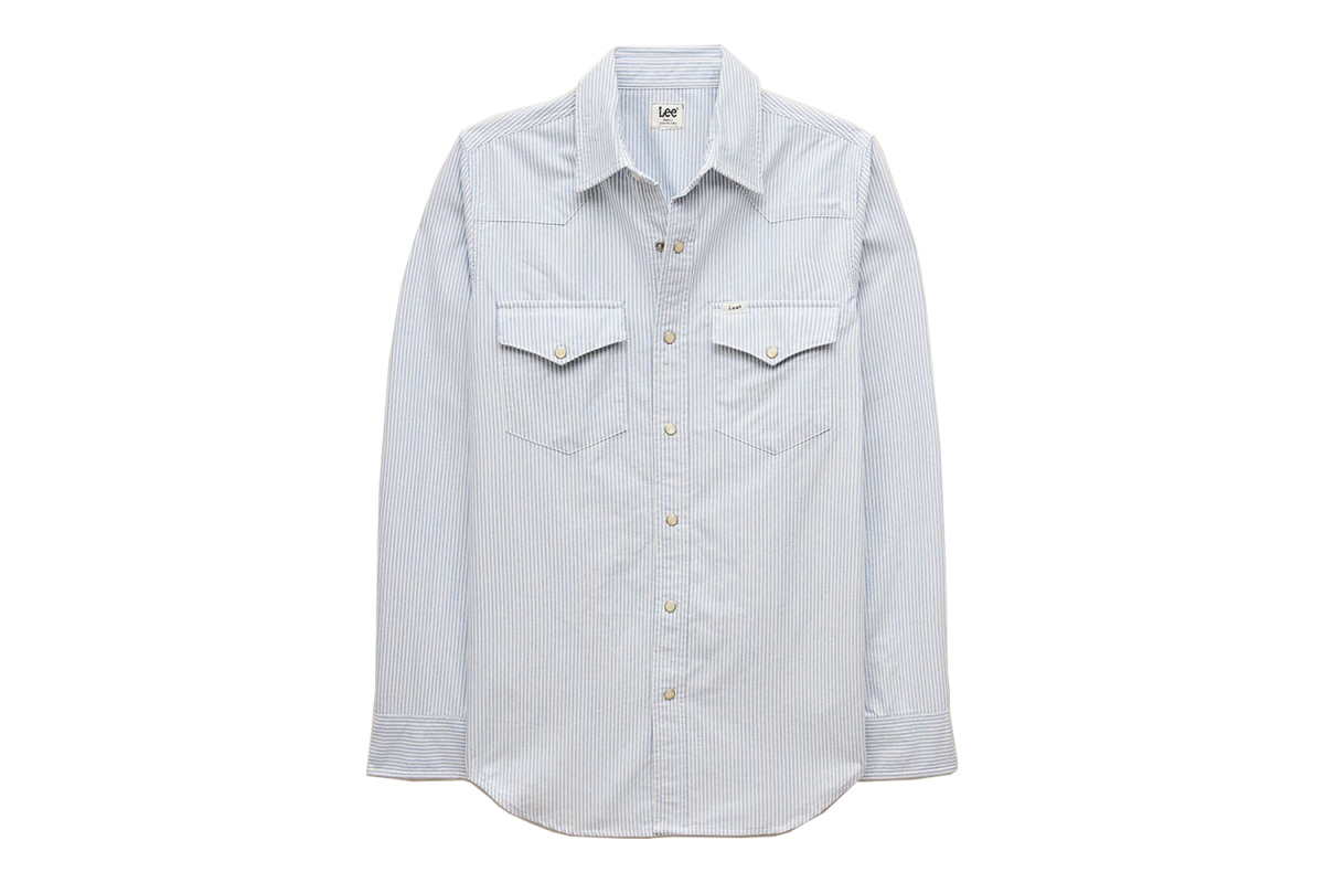 Lee x J.Crew Oxford Western Shirt in Dean Blue White