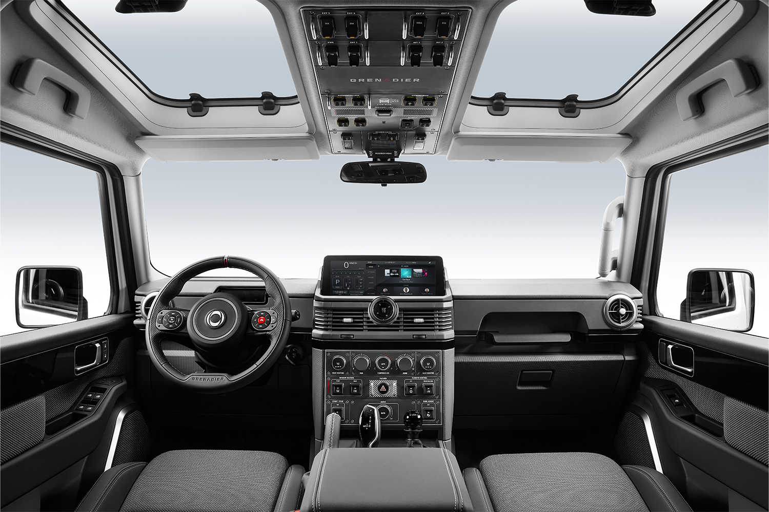 The interior of the Ineos Grenadier, which looks more like an airplane cockpit than a traditional SUV dashboard