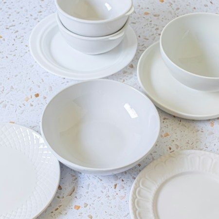 Plates on a speckled background