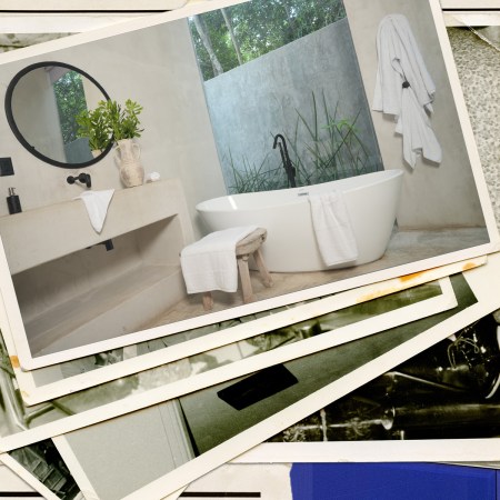 A collage of a bathroom