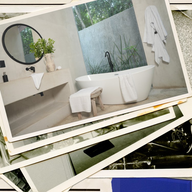 A collage of a bathroom