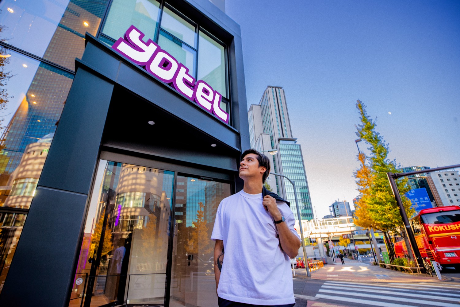 Man outside a Yotel building