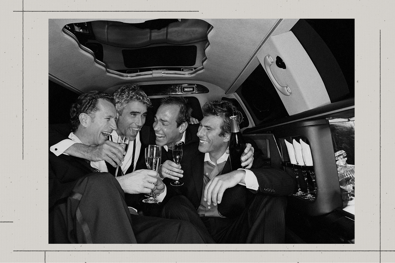 Four guys in a limo at a bachelor party