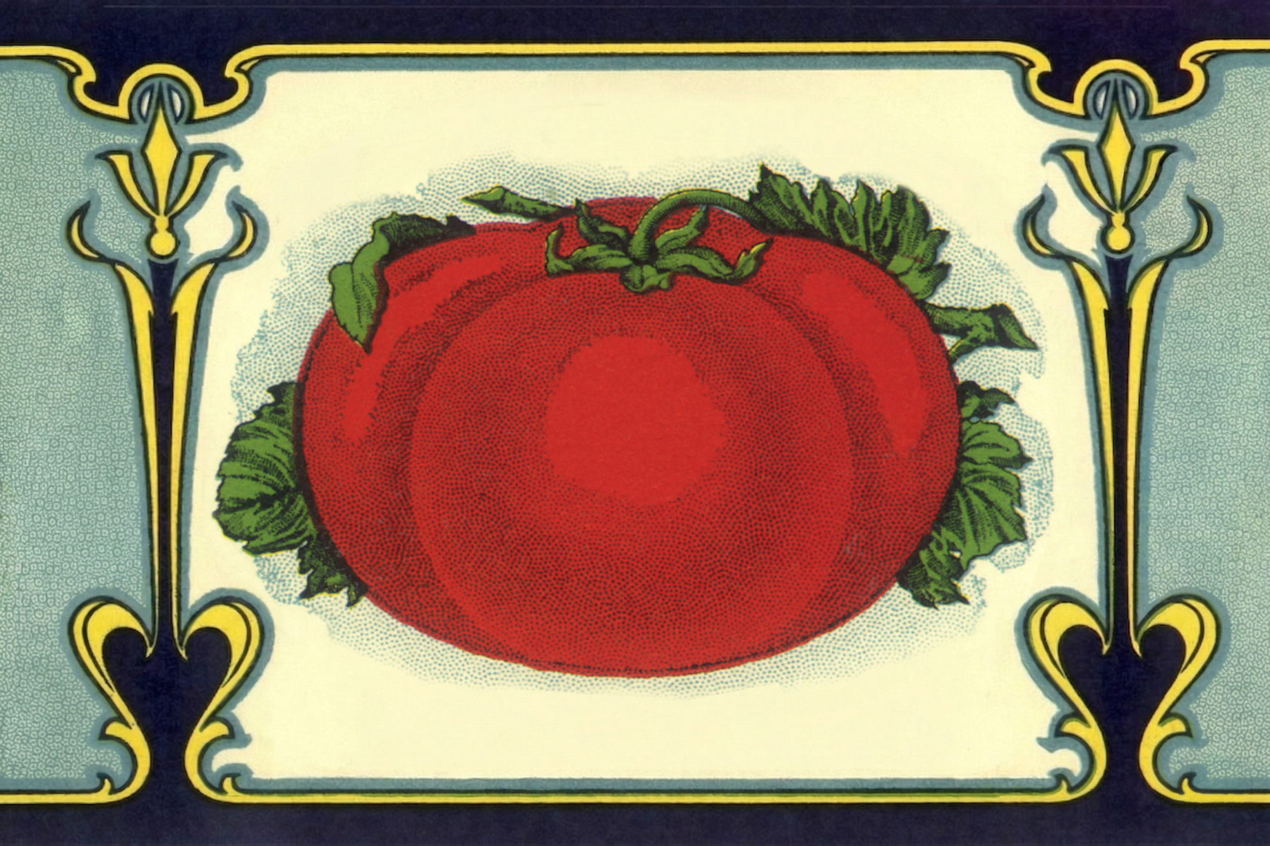 an illustration of a tomato surrounded by a decorative border