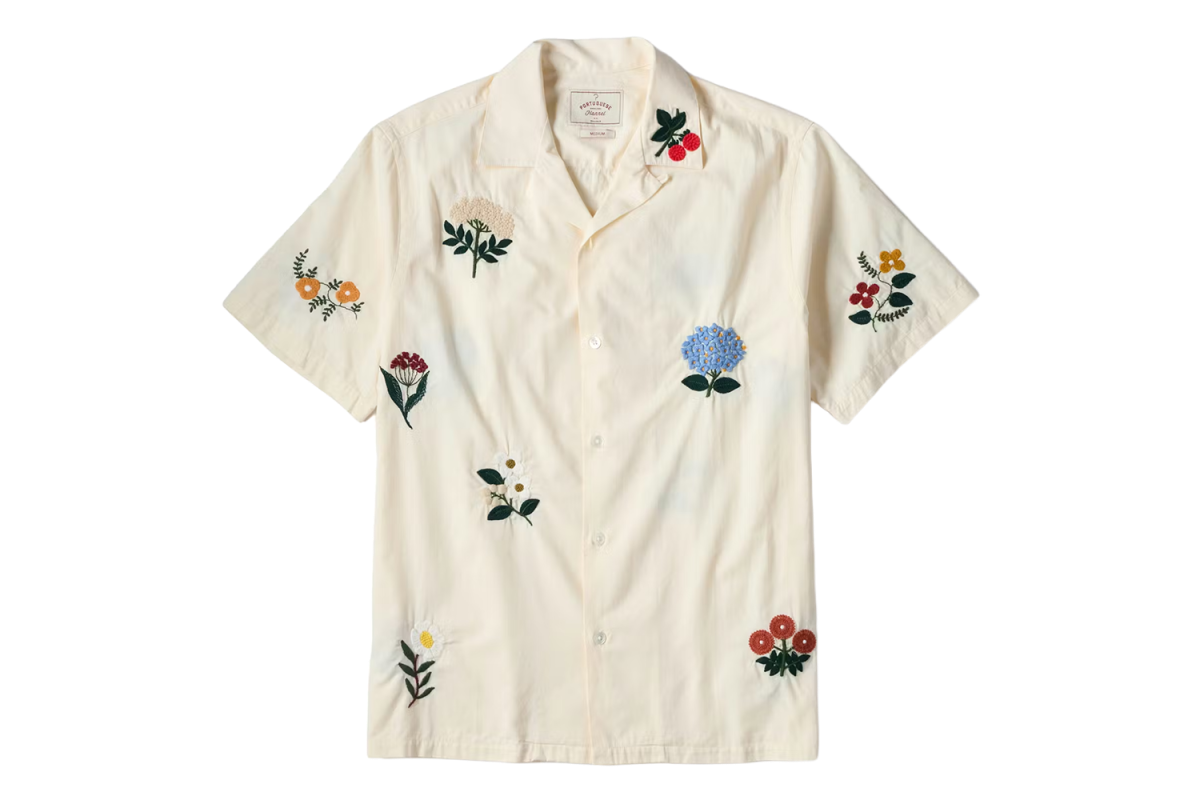 The Fine Floral: Portuguese Flannel Embroidered Camp Collar Shirt
