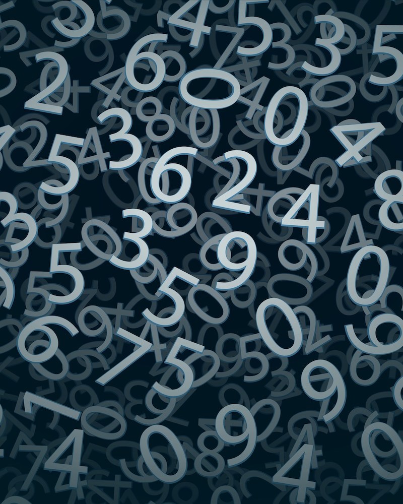 Spread of numbers across a black screen