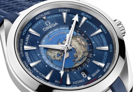 A blue Omega World Timer Watch