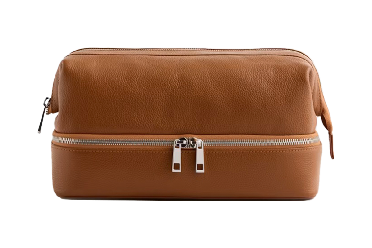 Quince Italian Leather Dual Compartment Toiletry Bag