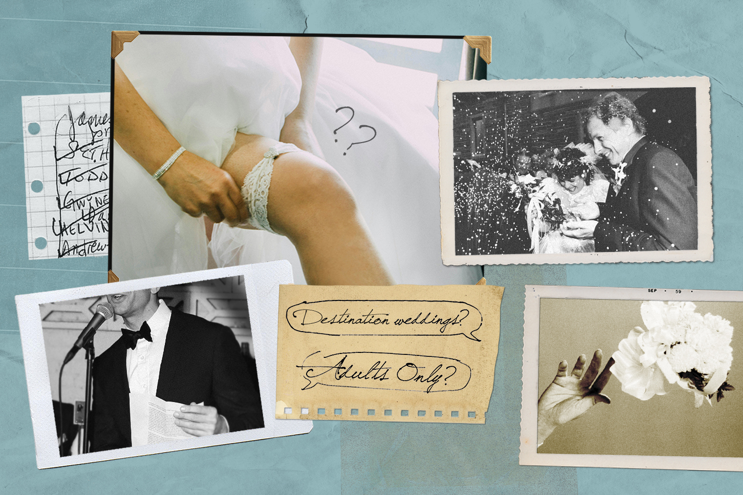 A collage of wedding-related photos.