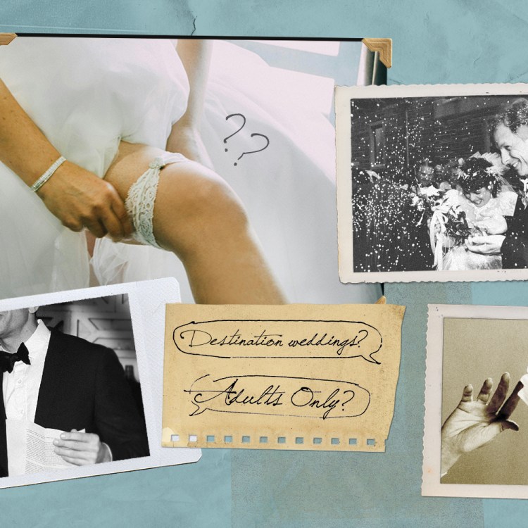 A collage of wedding-related photos.