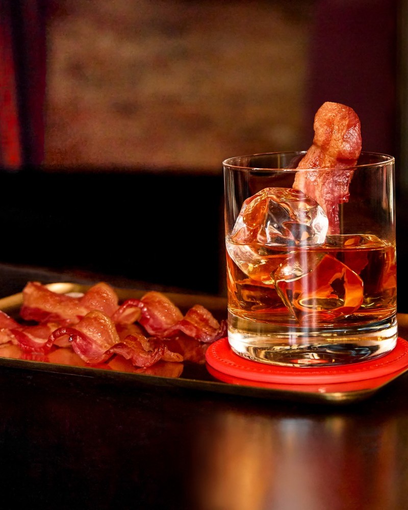 Bacon, including in a glass of bourbon