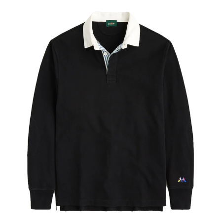J Crew Rugby Shirt With Striped Placket in Black