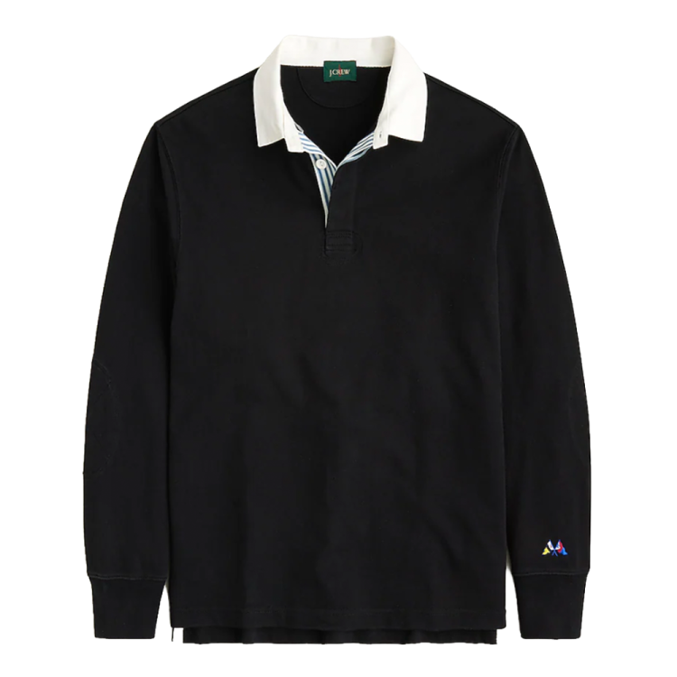 J Crew Rugby Shirt With Striped Placket in Black