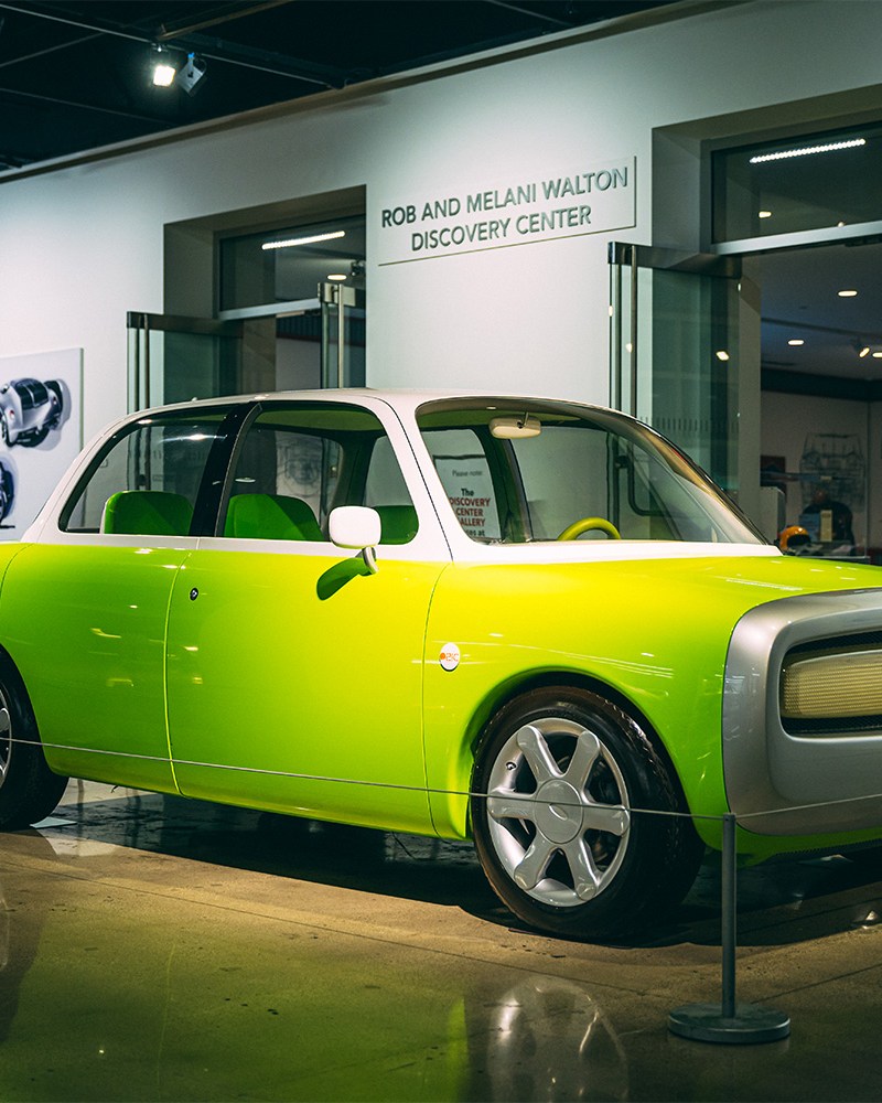 The 1999 Ford 021C concept car designed by Marc Newson displayed at the Petersen Automotive Museum in Los Angeles