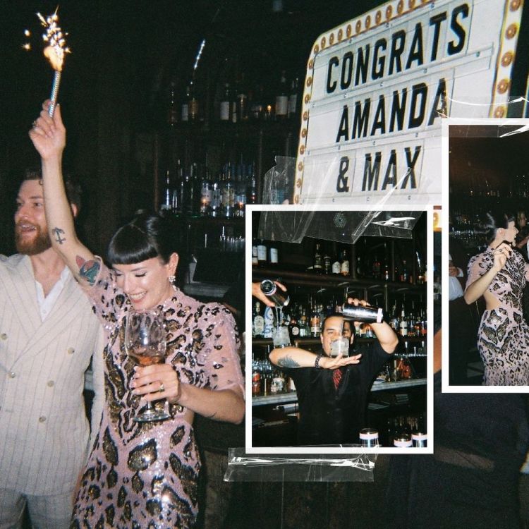 two people in fancy clothes holding sparklers