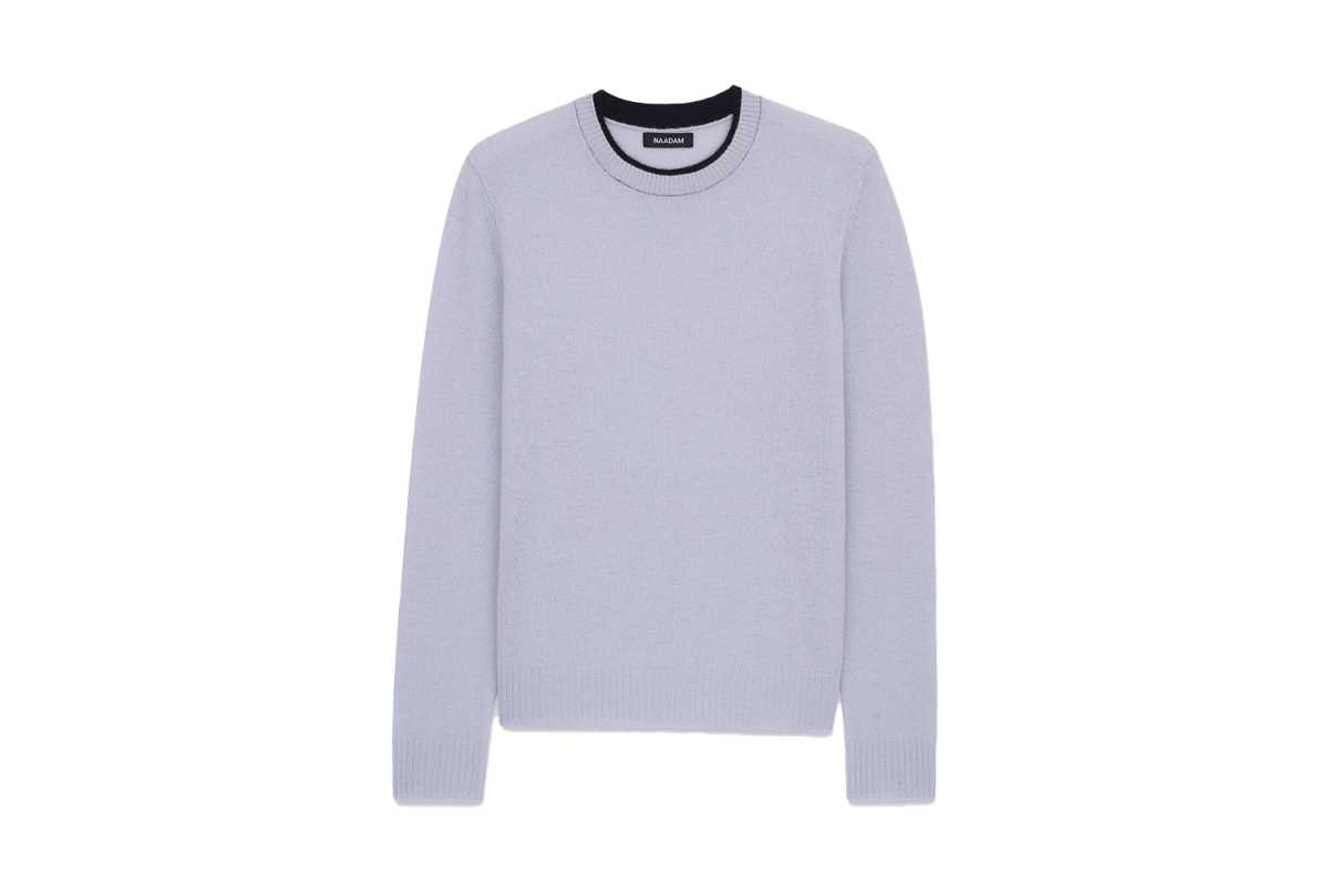 Naadam Lightweight Cashmere Contrast Trim Crewneck Sweater