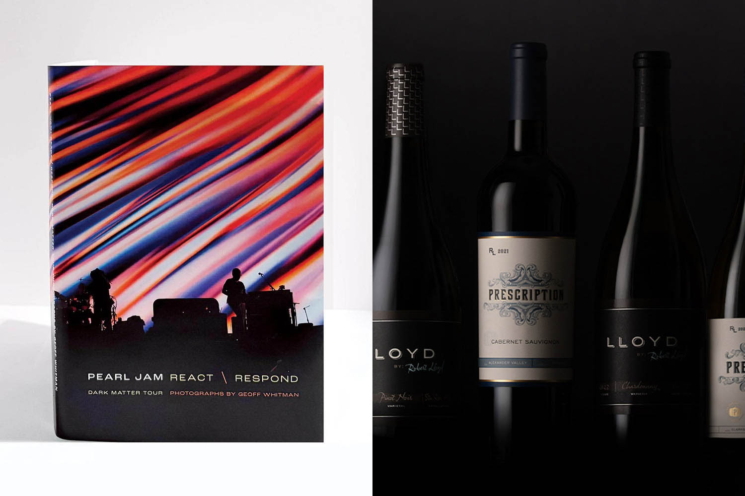 The new Pearl Jam photo book and a picture of the Lloyd Cellars wine portfolio